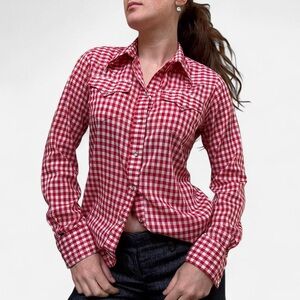 True vintage Rockmount Ranch Wear 60’s red gingham snap button shirt